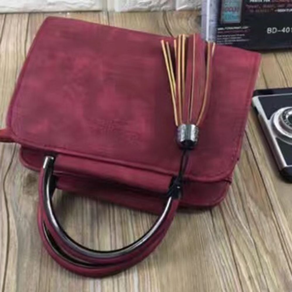 Bolsa Casual Com Borla De Cor Sólida