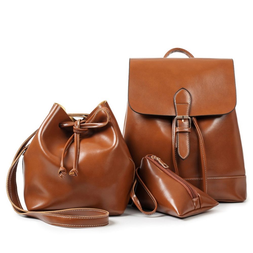 Bolsas Vintage De Couro Encerado Com Cordão (3 Bolsas)