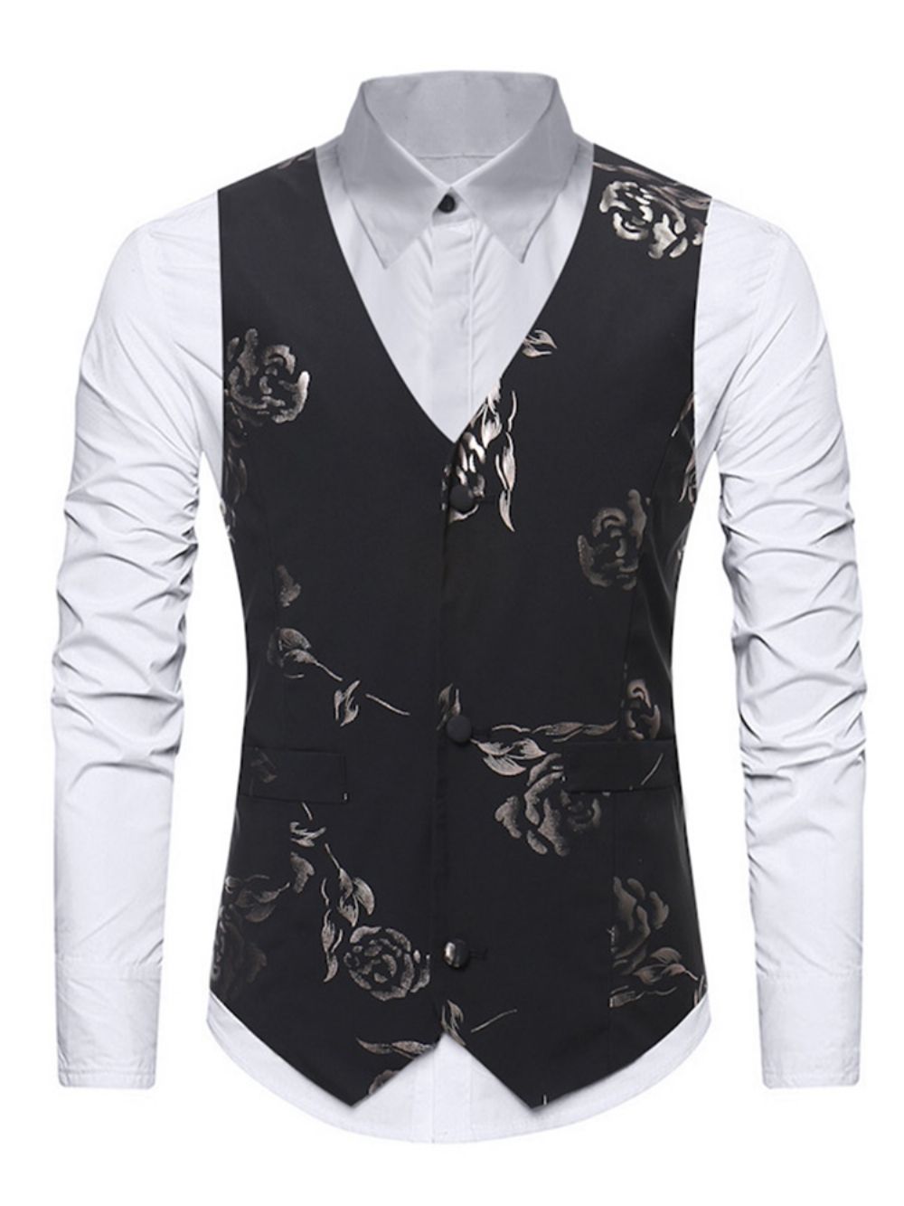 Camisa Masculina Casual Floral Com Lapela E Trespassado