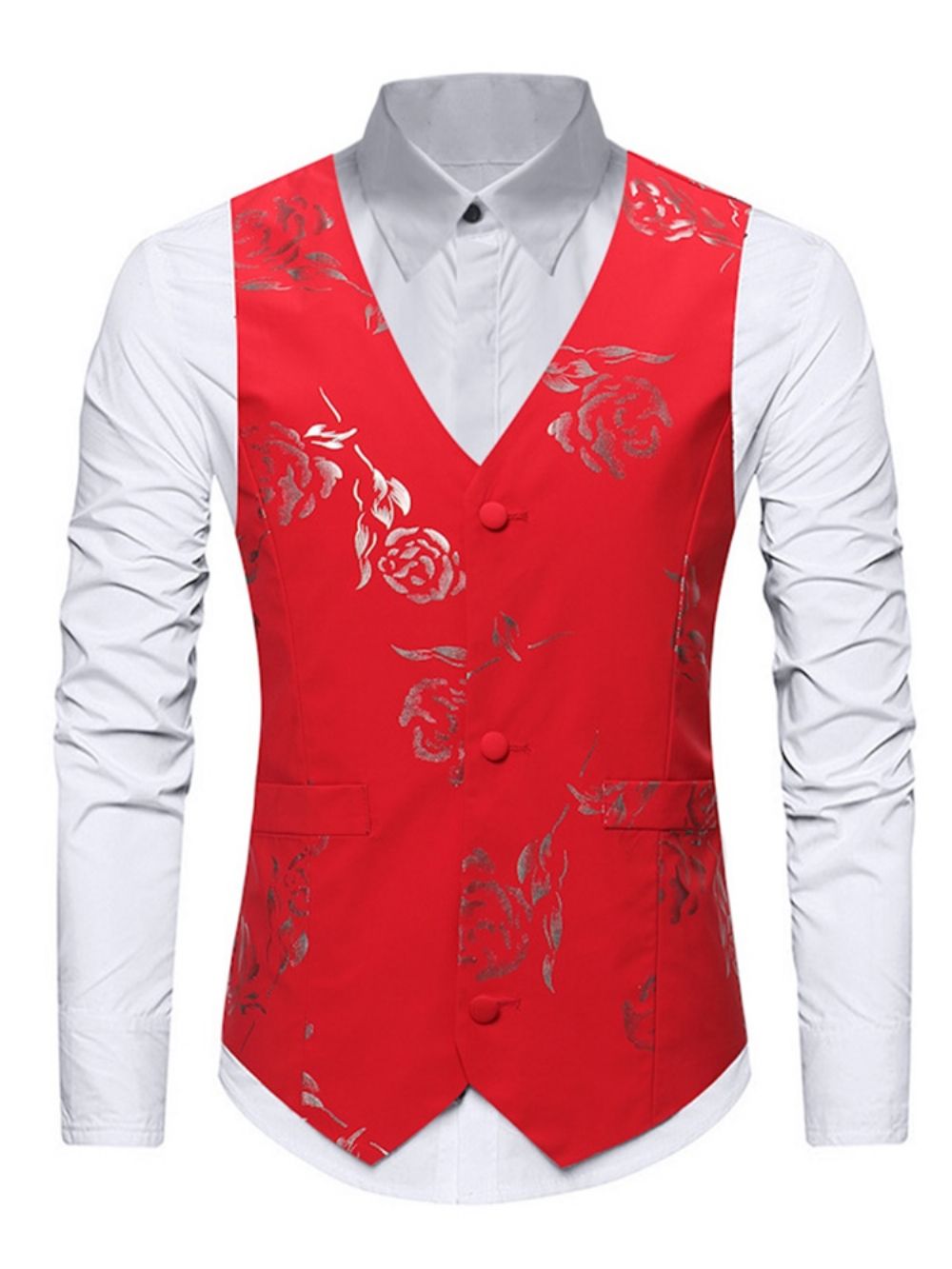 Camisa Masculina Casual Floral Com Lapela E Trespassado