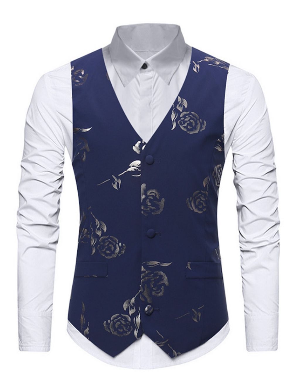 Camisa Masculina Casual Floral Com Lapela E Trespassado