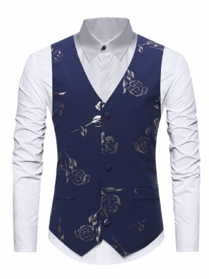 Camisa Masculina Casual Floral Com Lapela E Trespassado