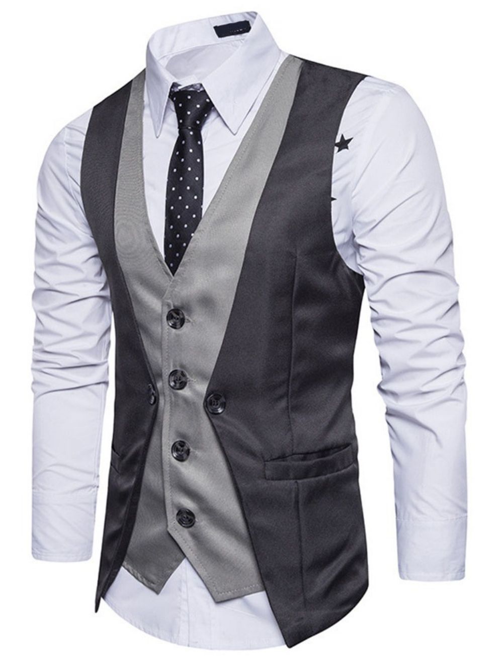 Colete Formal Masculino Com Abotoamento E Decote Em V Button Color Block