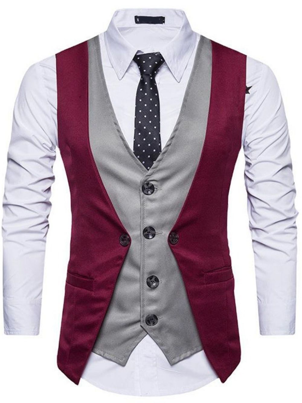 Colete Formal Masculino Com Abotoamento E Decote Em V Button Color Block