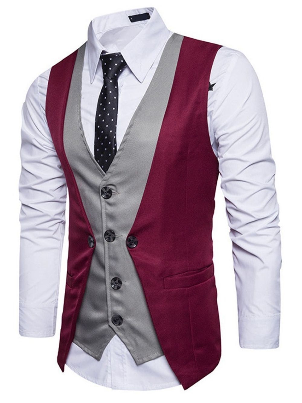 Colete Formal Masculino Com Abotoamento E Decote Em V Button Color Block