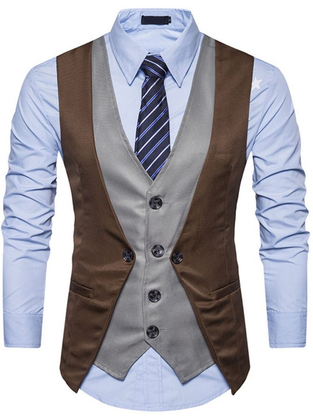 Colete Formal Masculino Com Abotoamento E Decote Em V Button Color Block