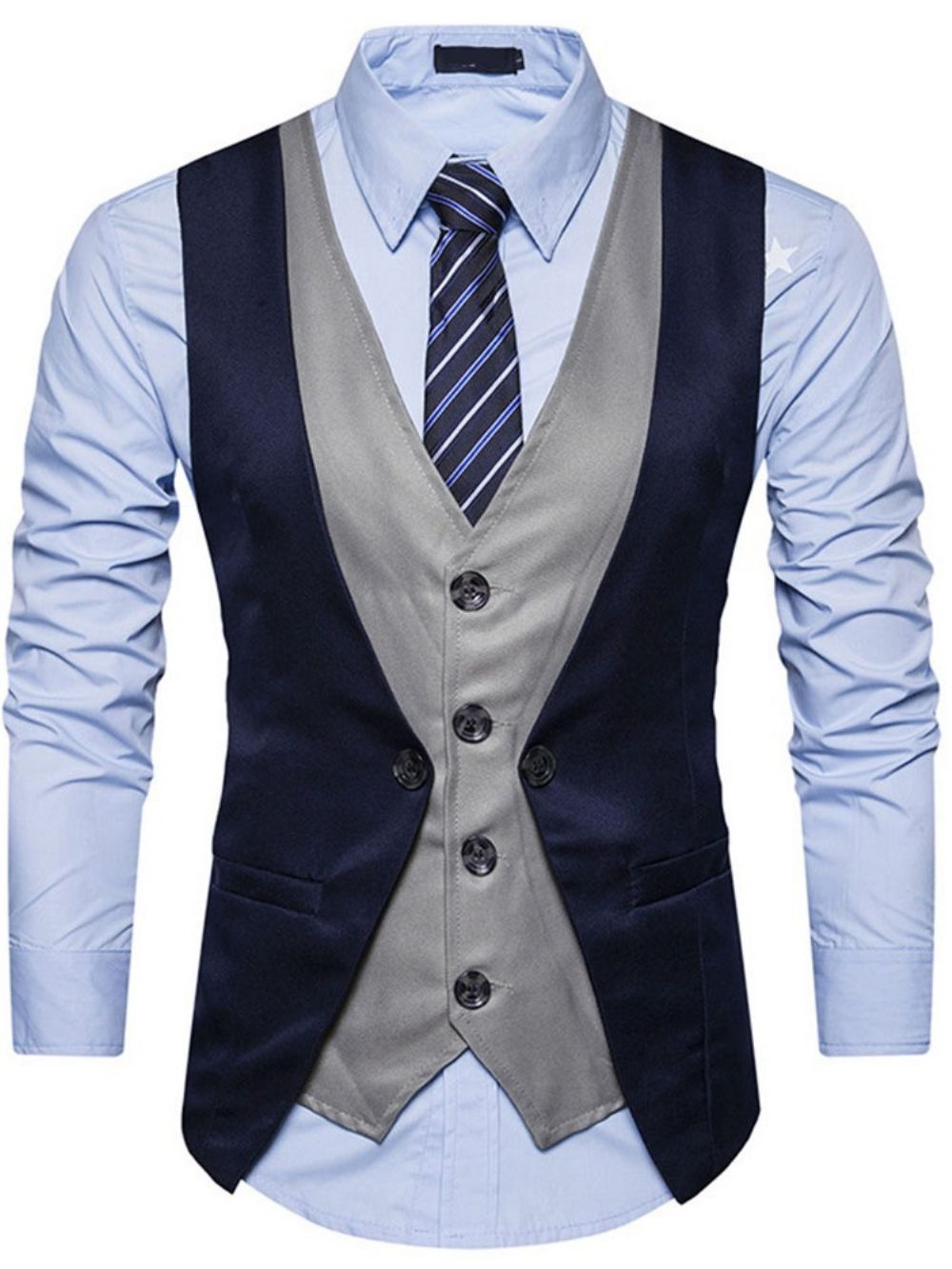 Colete Formal Masculino Com Abotoamento E Decote Em V Button Color Block