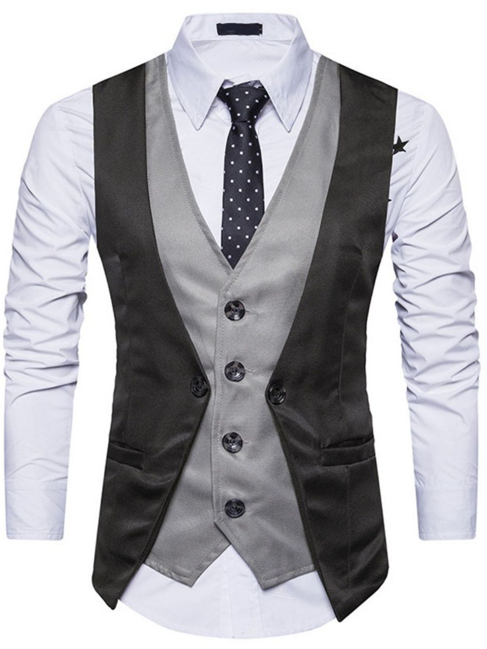 Colete Formal Masculino Com Abotoamento E Decote Em V Button Color Block