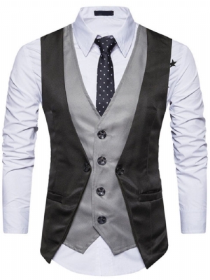 Colete Formal Masculino Com Abotoamento E Decote Em V Button Color Block