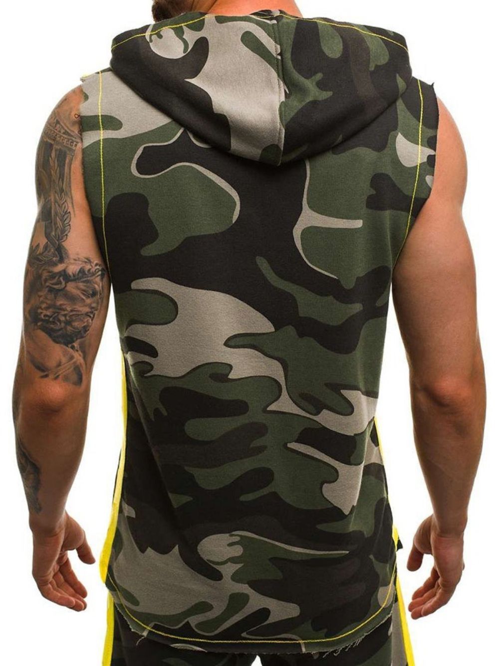 Colete Masculino Casual Verão Camuflagem Estampado Com Capuz