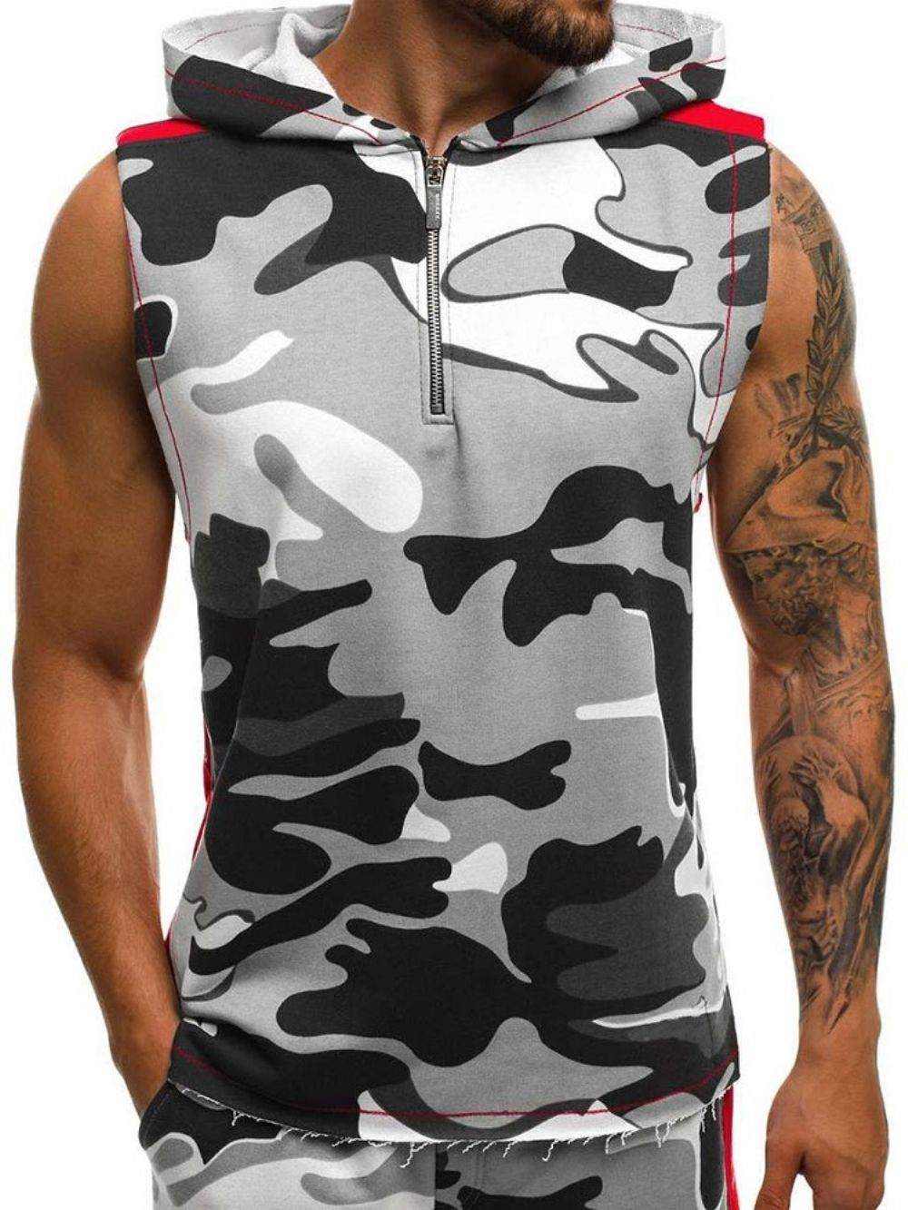 Colete Masculino Casual Verão Camuflagem Estampado Com Capuz