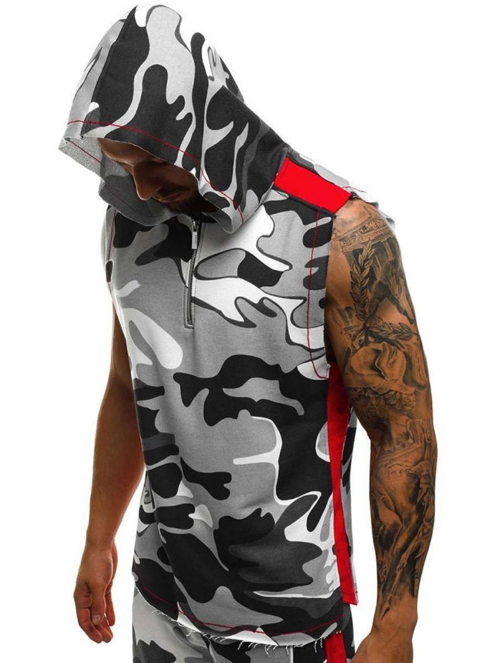 Colete Masculino Casual Verão Camuflagem Estampado Com Capuz