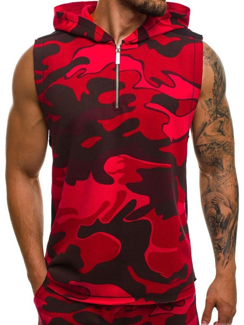 Colete Masculino Casual Verão Camuflagem Estampado Com Capuz