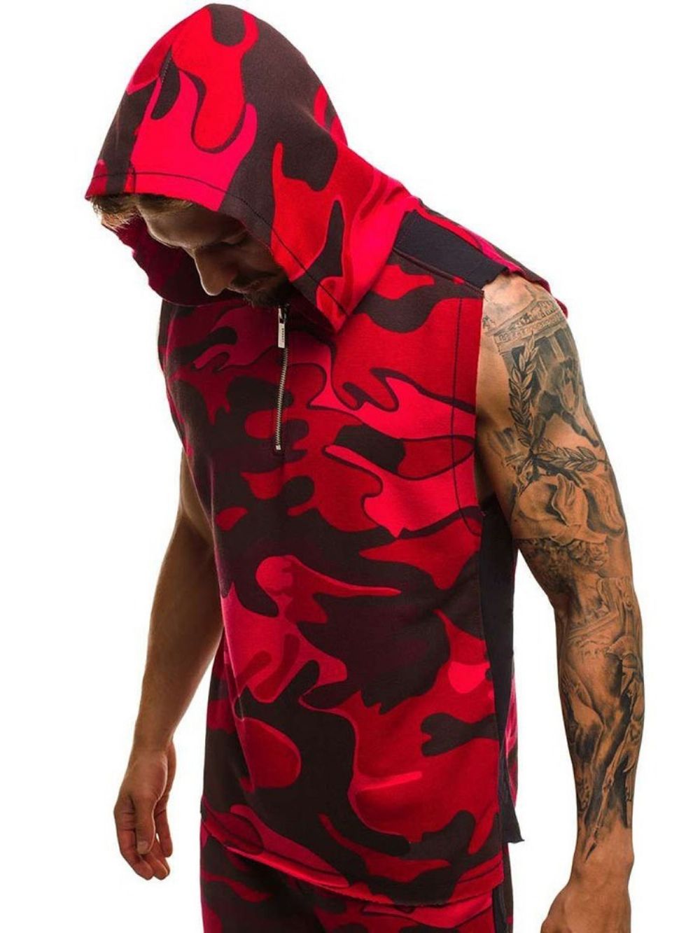 Colete Masculino Casual Verão Camuflagem Estampado Com Capuz