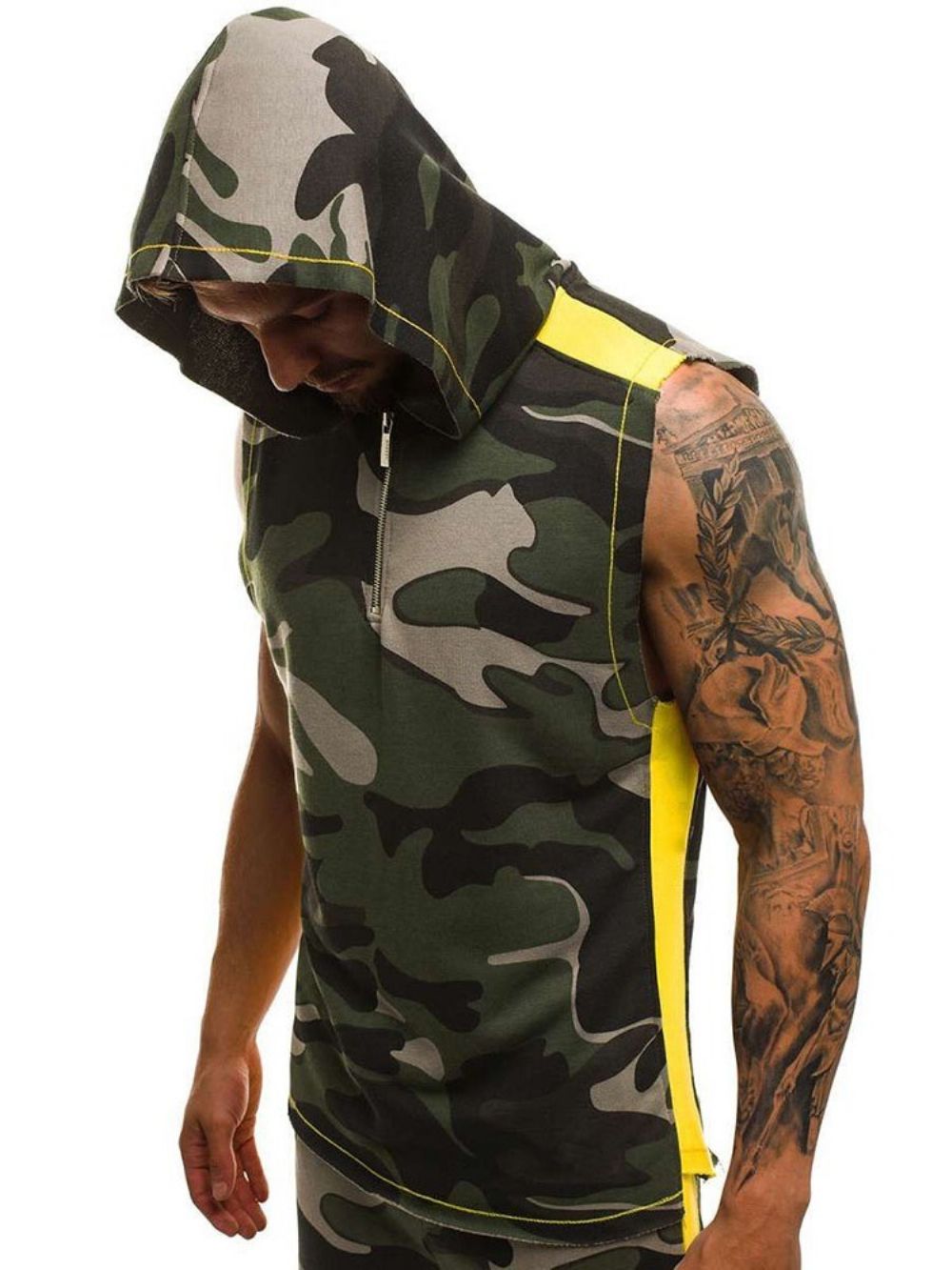 Colete Masculino Casual Verão Camuflagem Estampado Com Capuz