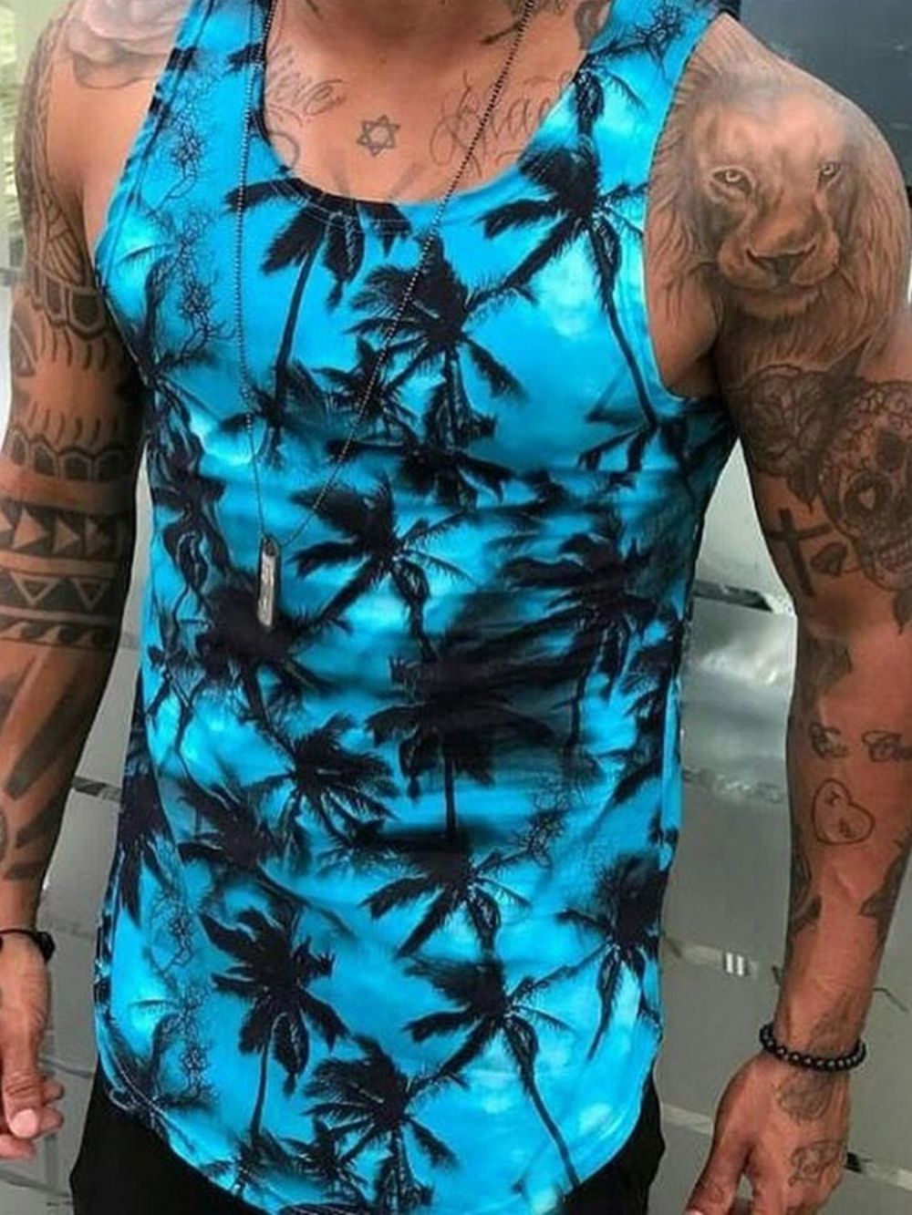 Colete Masculino Europeu Com Estampa Floral Gola Redonda