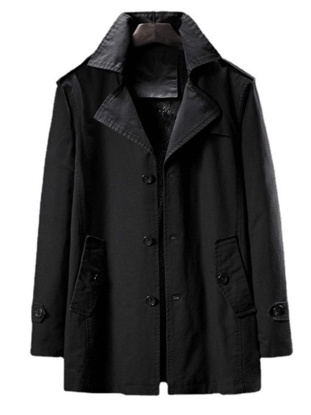 Trench Coat De Inverno Coreano Liso De Lapela De Comprimento Médio