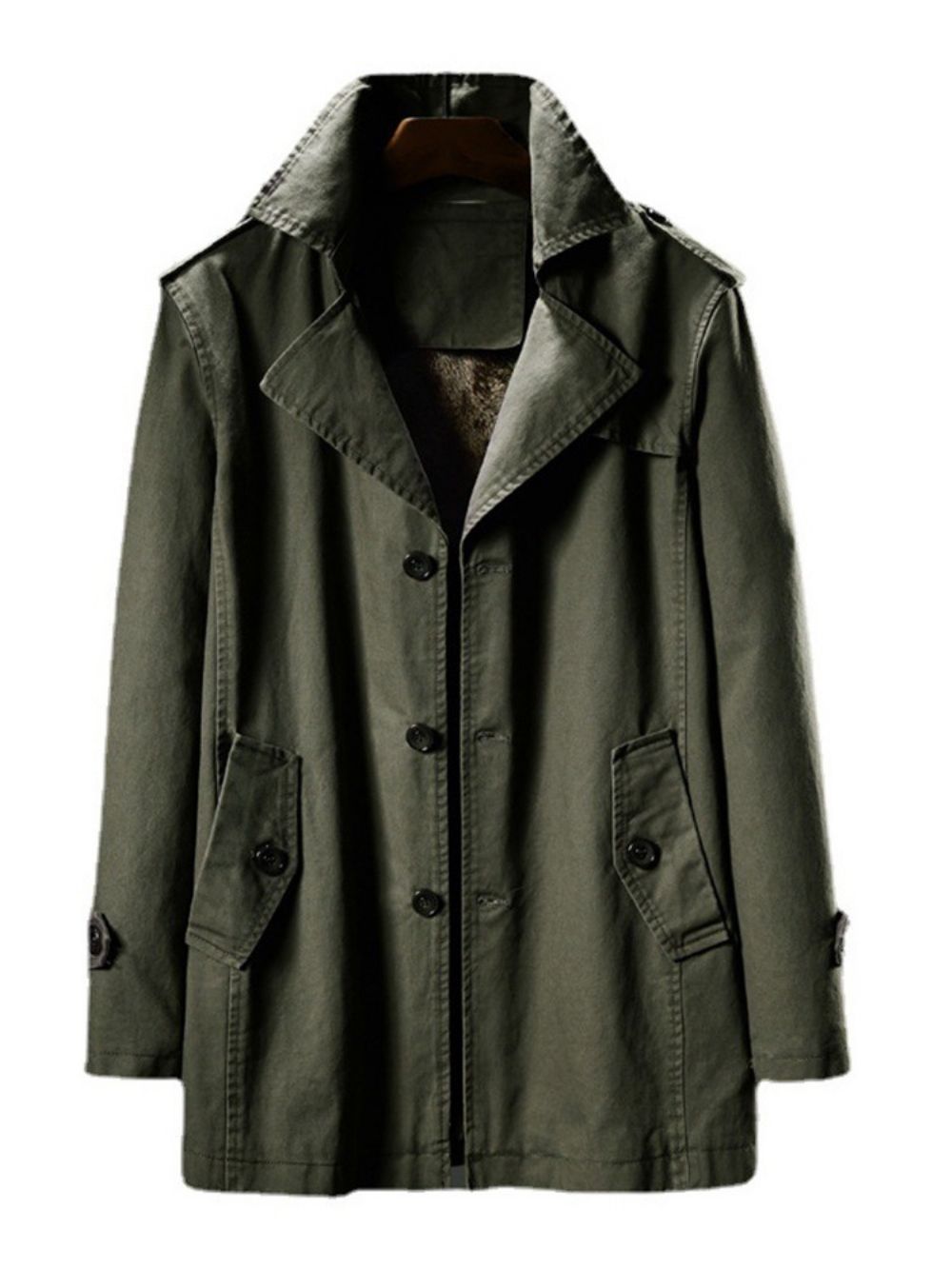 Trench Coat De Inverno Coreano Liso De Lapela De Comprimento Médio