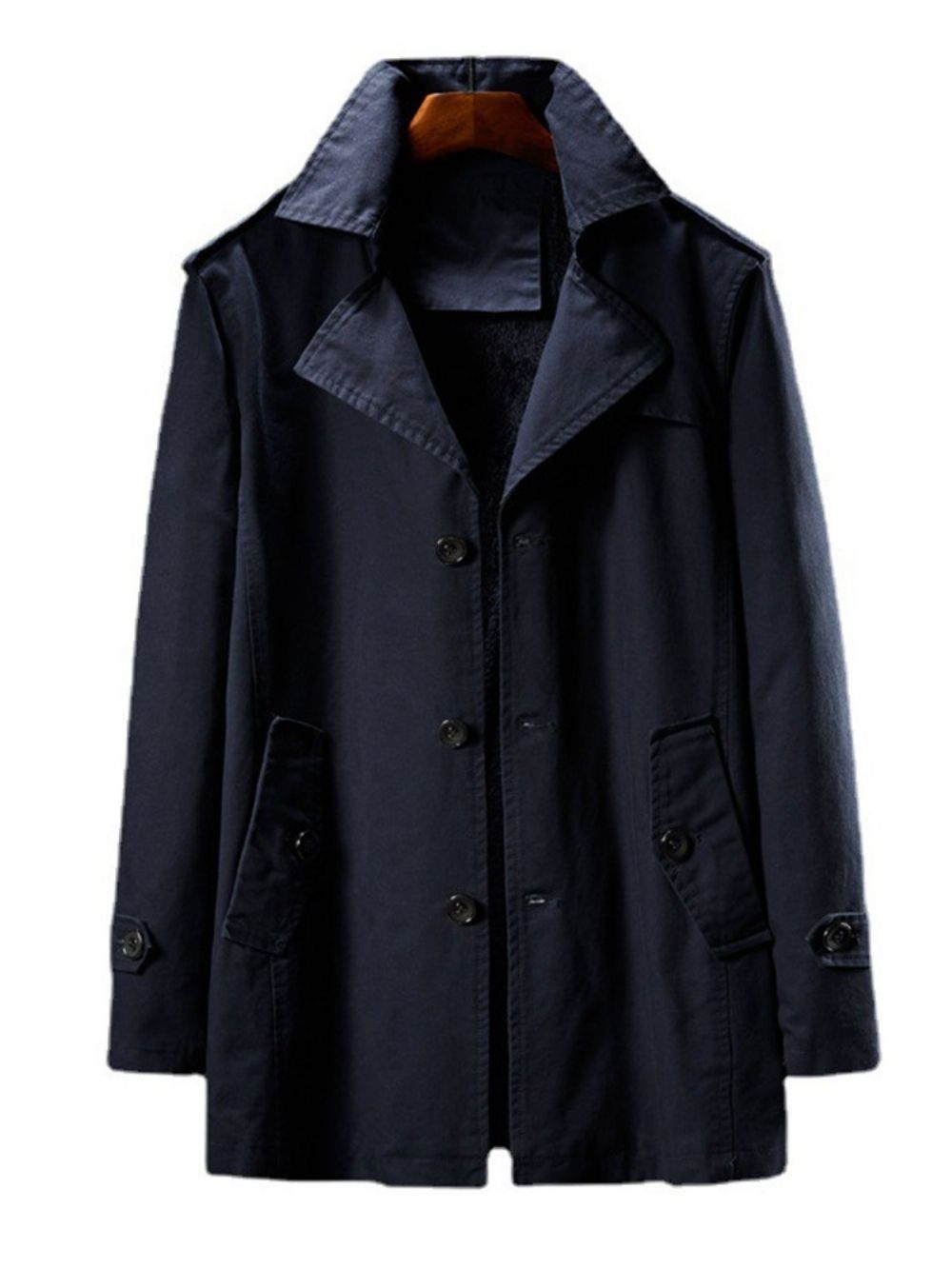 Trench Coat De Inverno Coreano Liso De Lapela De Comprimento Médio