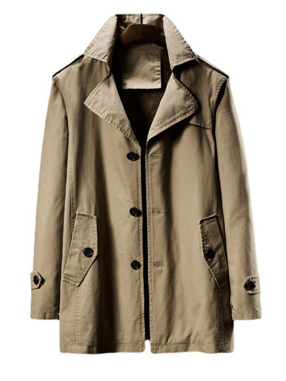 Trench Coat De Inverno Coreano Liso De Lapela De Comprimento Médio