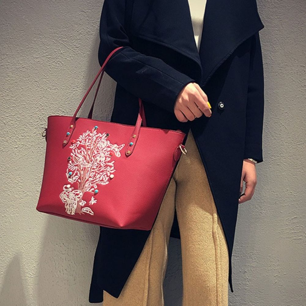 Bolsa Estilo Coreano Bordado Floral