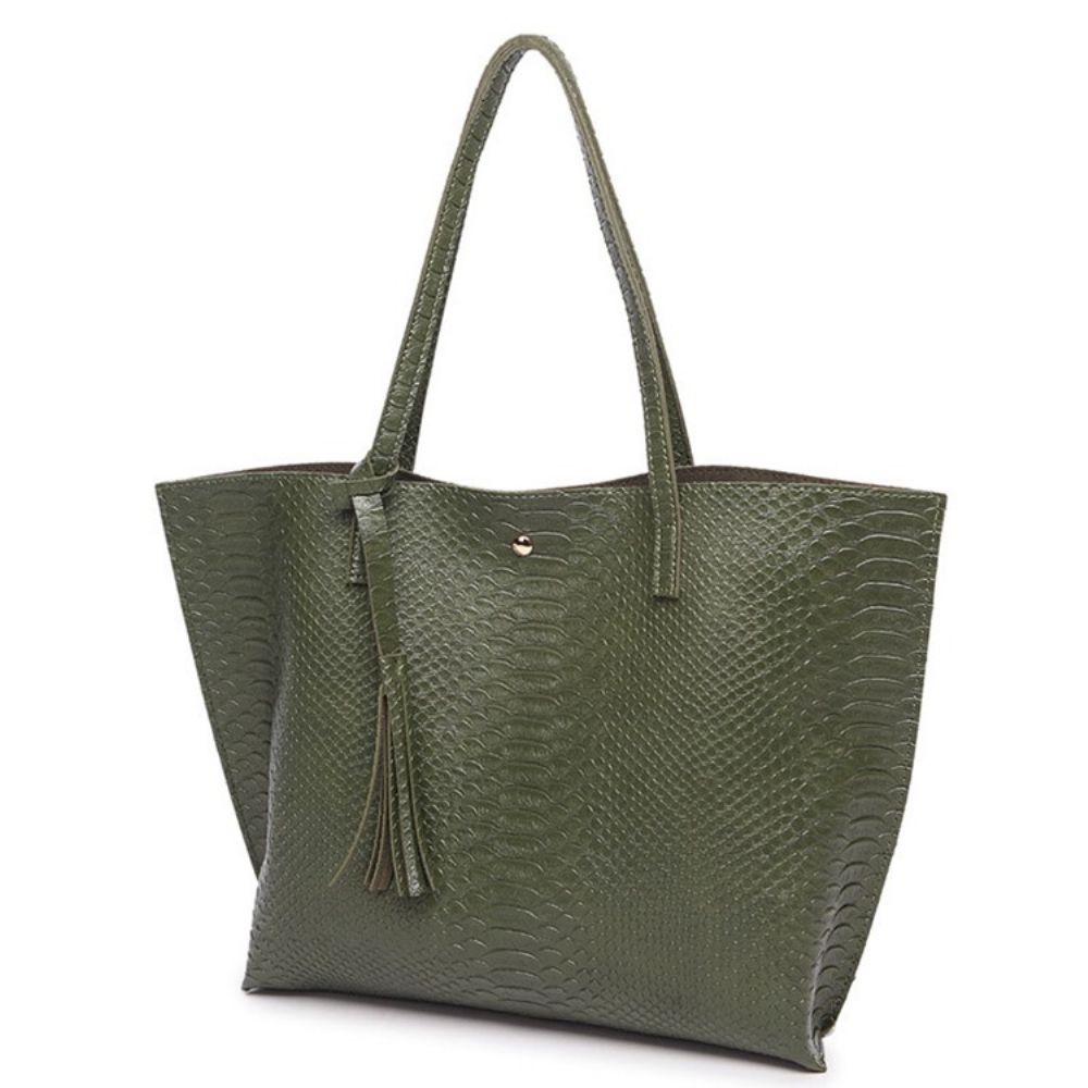 Bolsa De Ombro Feminina Lisa Com Estampa Croco