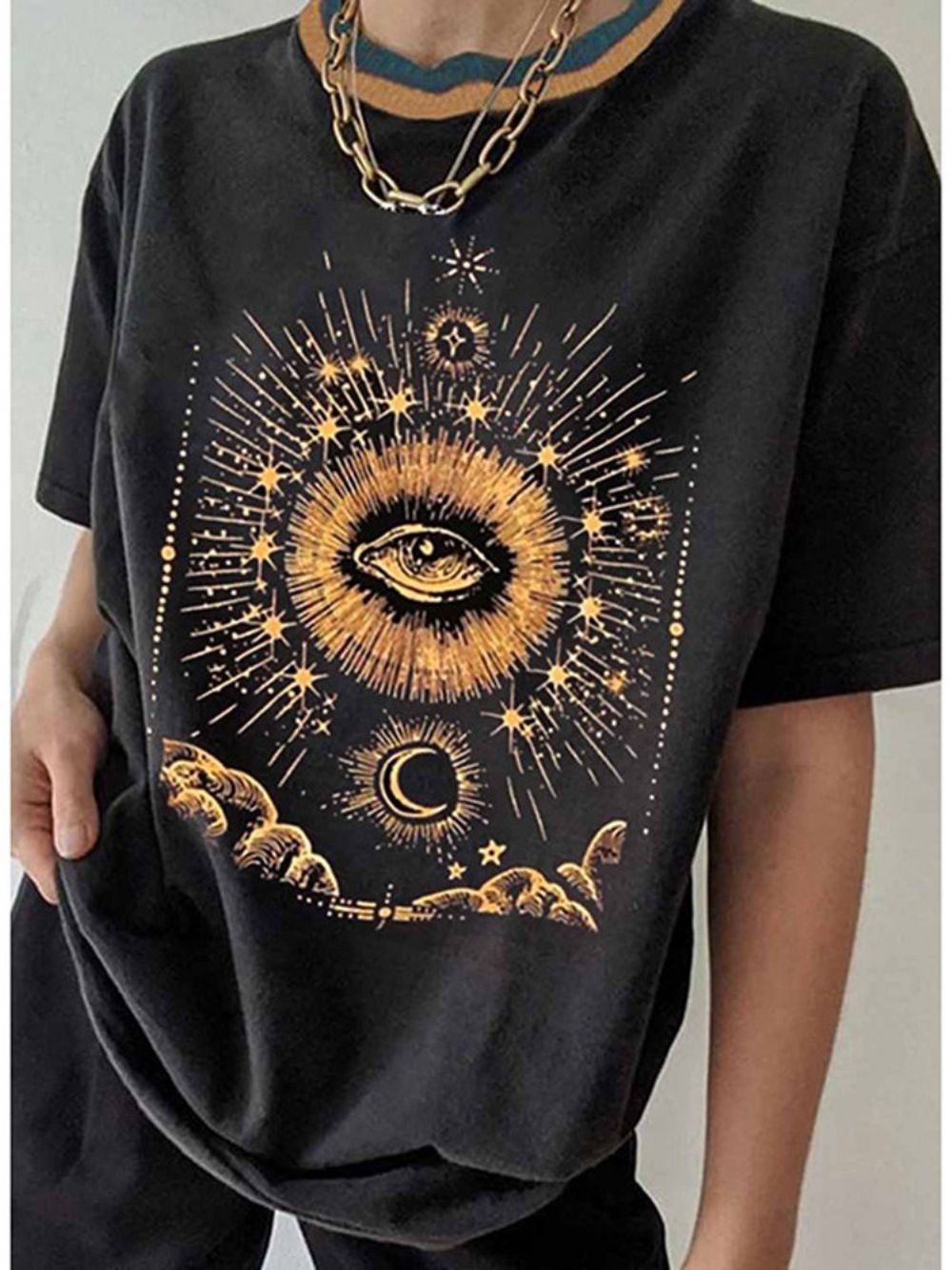 Camiseta Feminina Decote Redondo Manga Curta Estrela Casual