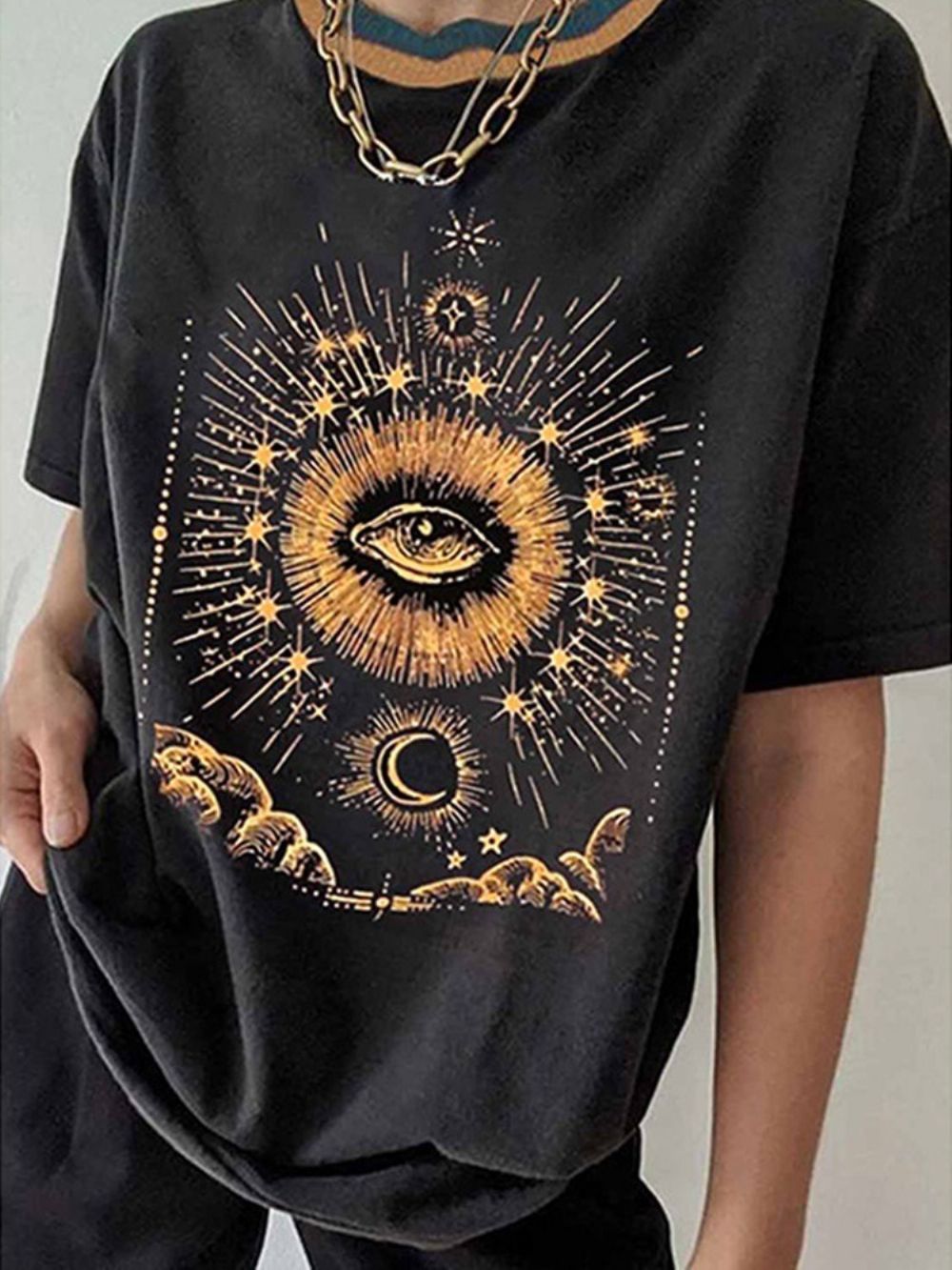 Camiseta Feminina Decote Redondo Manga Curta Estrela Casual