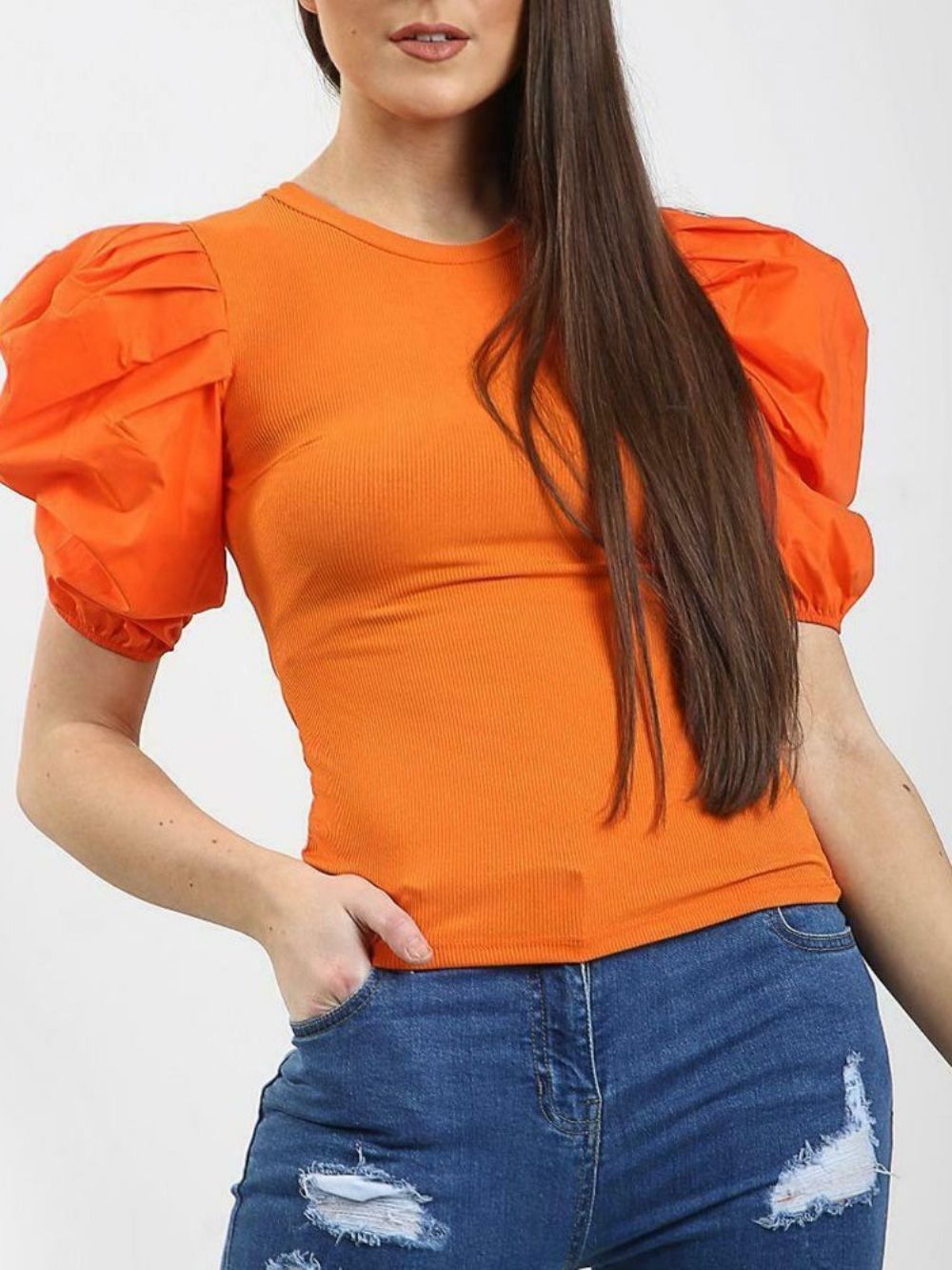 Camiseta Feminina Lisa De Verão Com Gola Redonda Padrão