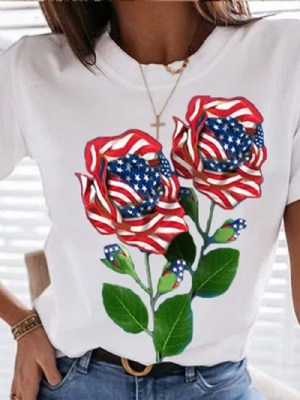 Camiseta Floral Padrão Manga Curta Slim Casual