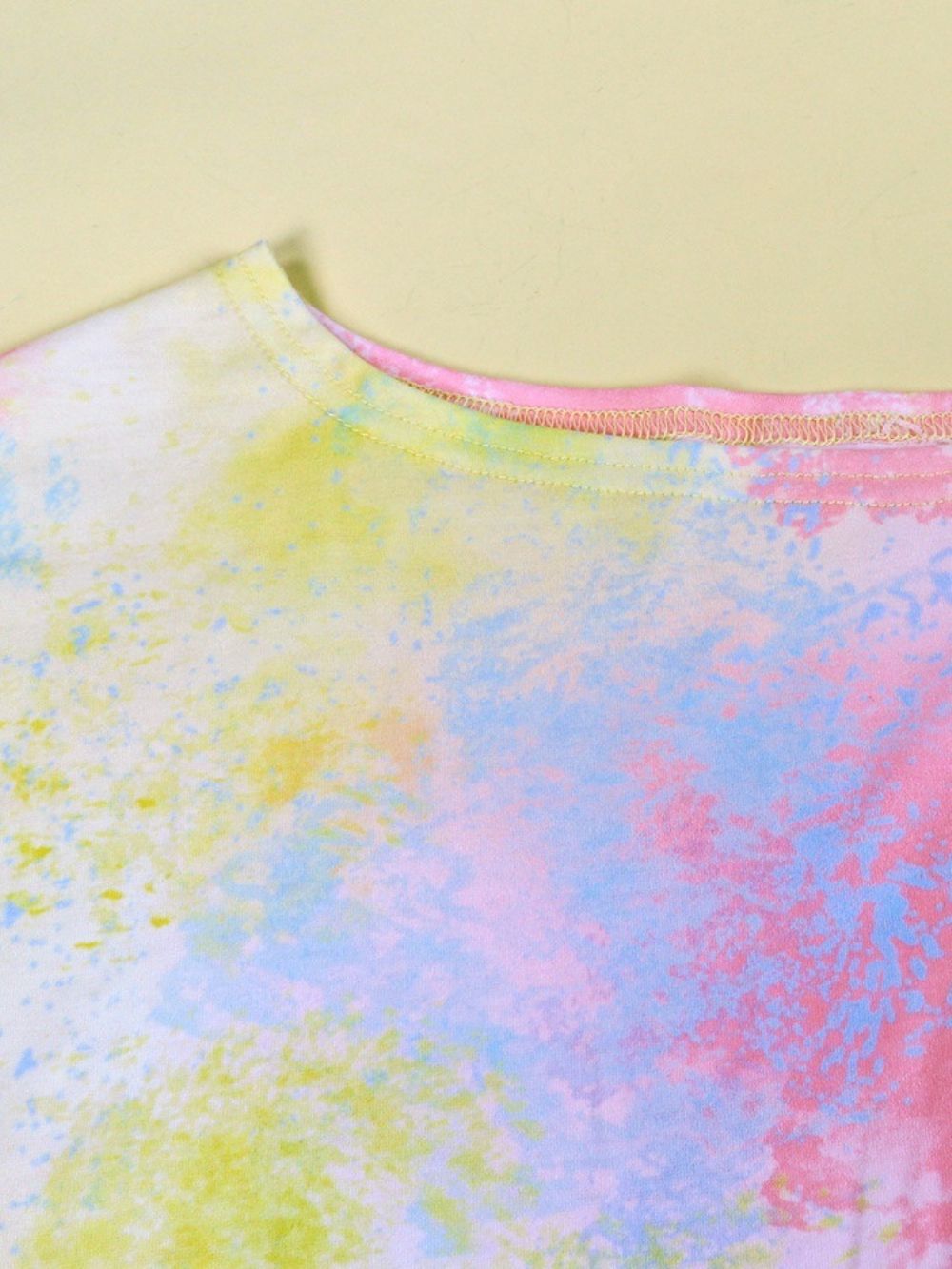 T-Shirt De Verão Solta De Manga Comprida E Comprimento Médio Com Gola Oblíqua Tie-Dye