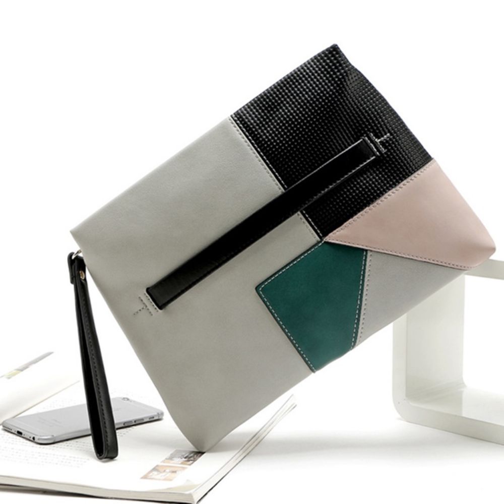 Clutch Feminino Concise Color Block Zipper