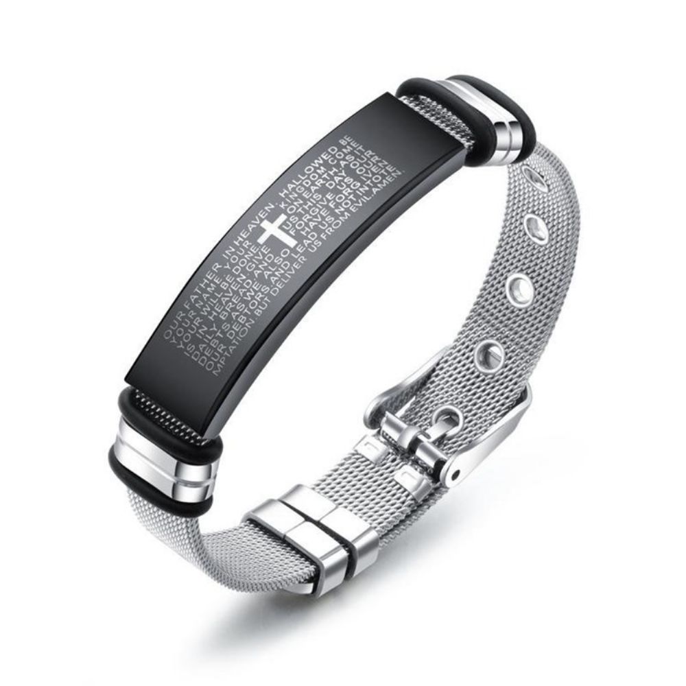 Bracelete Masculino De Aço Titânio Da Bíblia Cruzada