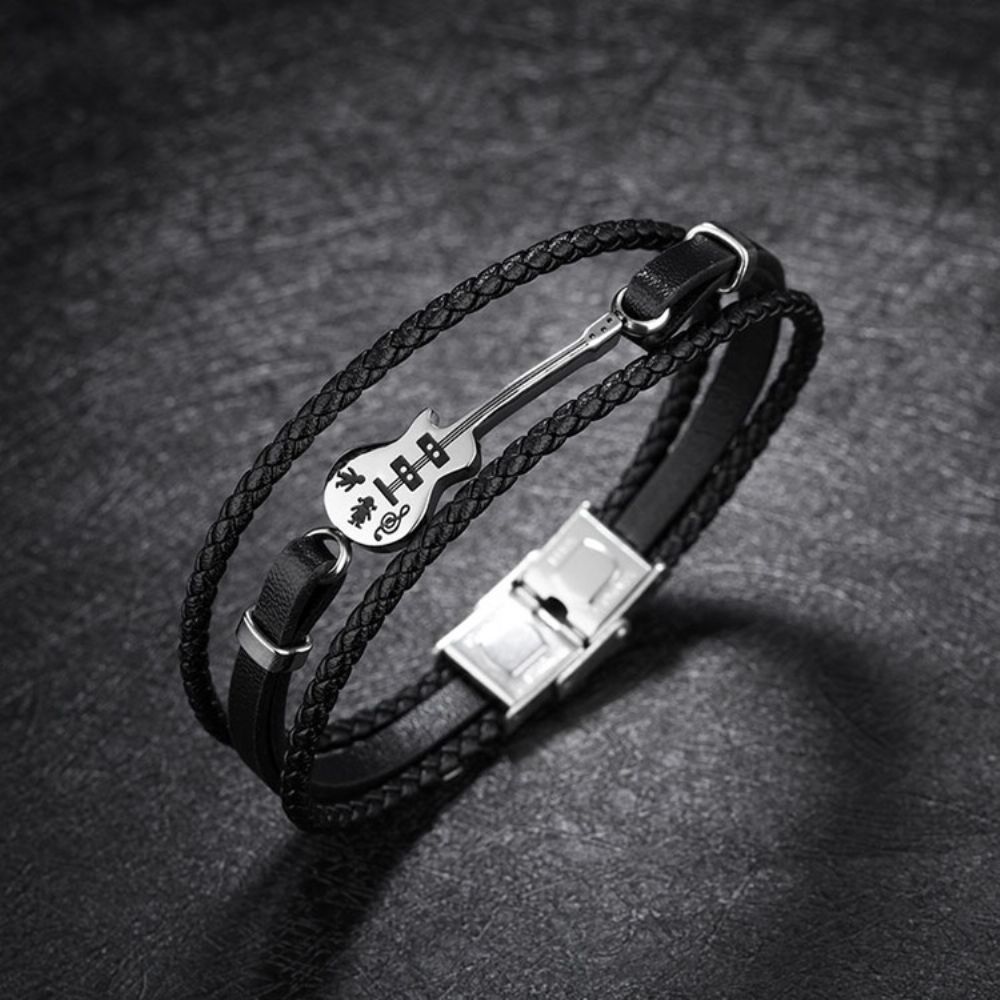 Pulseira Masculina De Malha De Couro Para Guitarra