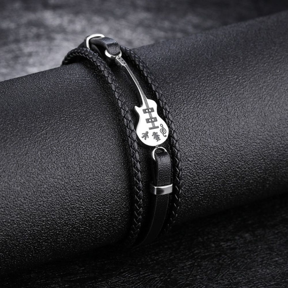 Pulseira Masculina De Malha De Couro Para Guitarra