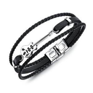 Pulseira Masculina De Malha De Couro Para Guitarra