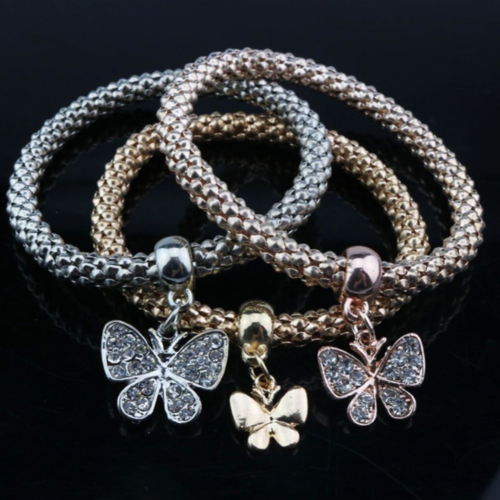 Pulseira Com Pingente De Borboleta De Três Camadas