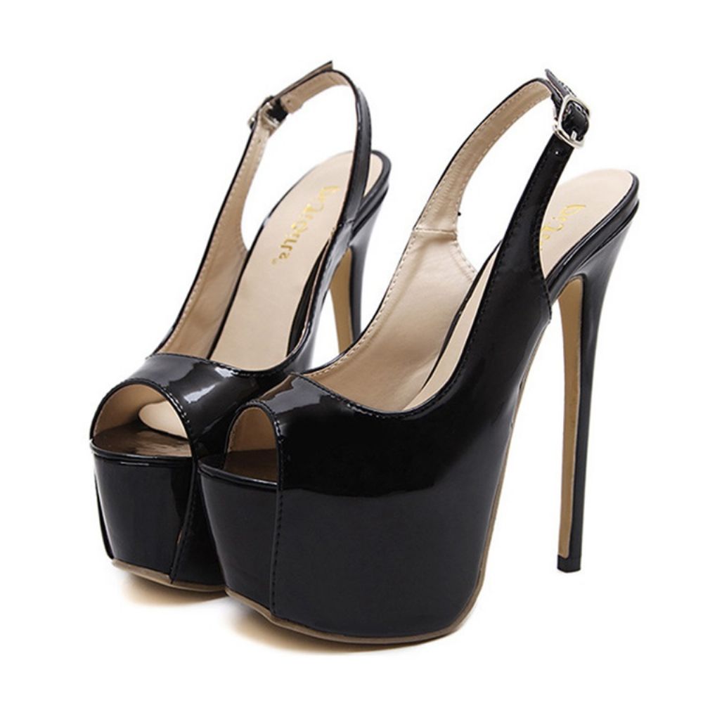 Sandálias Femininas Peep Toe Pu Peep Toe Salto Slingback Cinta Feminina