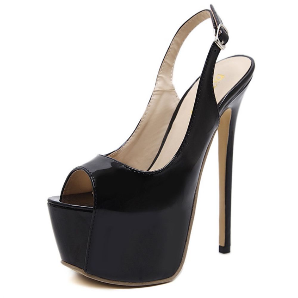 Sandálias Femininas Peep Toe Pu Peep Toe Salto Slingback Cinta Feminina