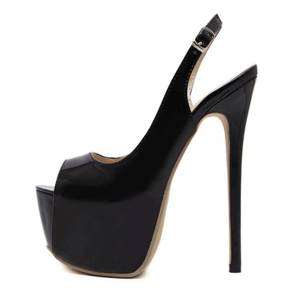 Sandálias Femininas Peep Toe Pu Peep Toe Salto Slingback Cinta Feminina