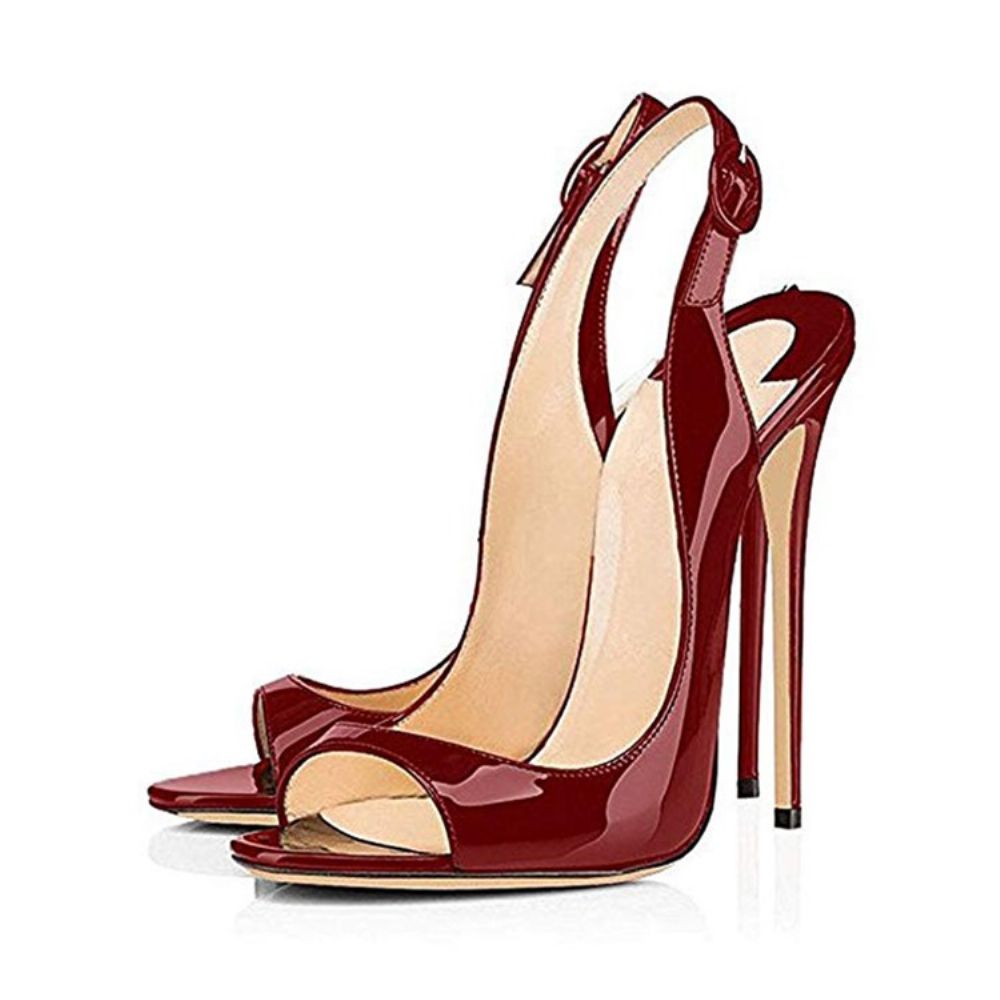 Sandálias Femininas Vermelhas Com Salto Agulha Slingback Strap