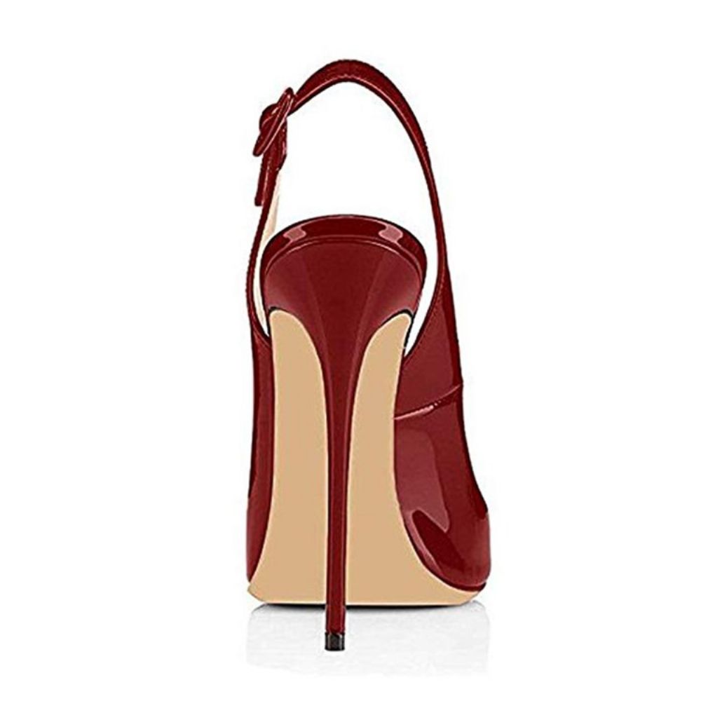 Sandálias Femininas Vermelhas Com Salto Agulha Slingback Strap