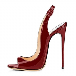 Sandálias Femininas Vermelhas Com Salto Agulha Slingback Strap