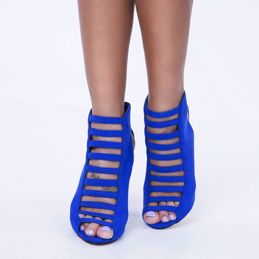 Sandálias De Salto Agulha Azul Peep Toe Bakc Zip