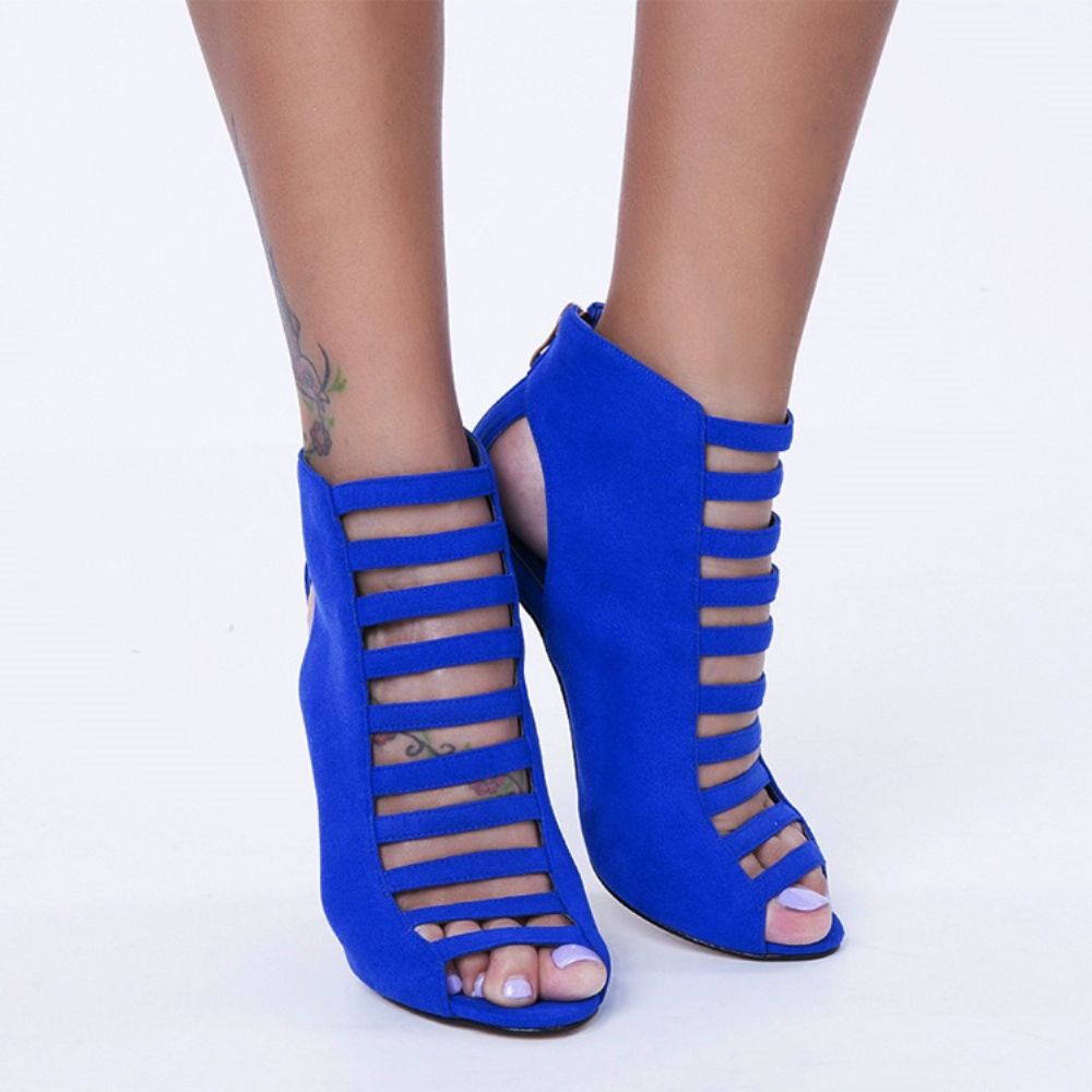 Sandálias De Salto Agulha Azul Peep Toe Bakc Zip