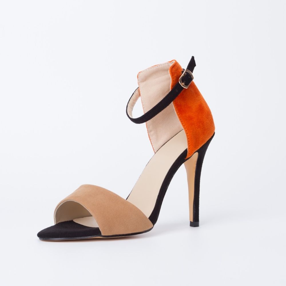 Sandálias Sling Back Patchwork Laranja Stilettos