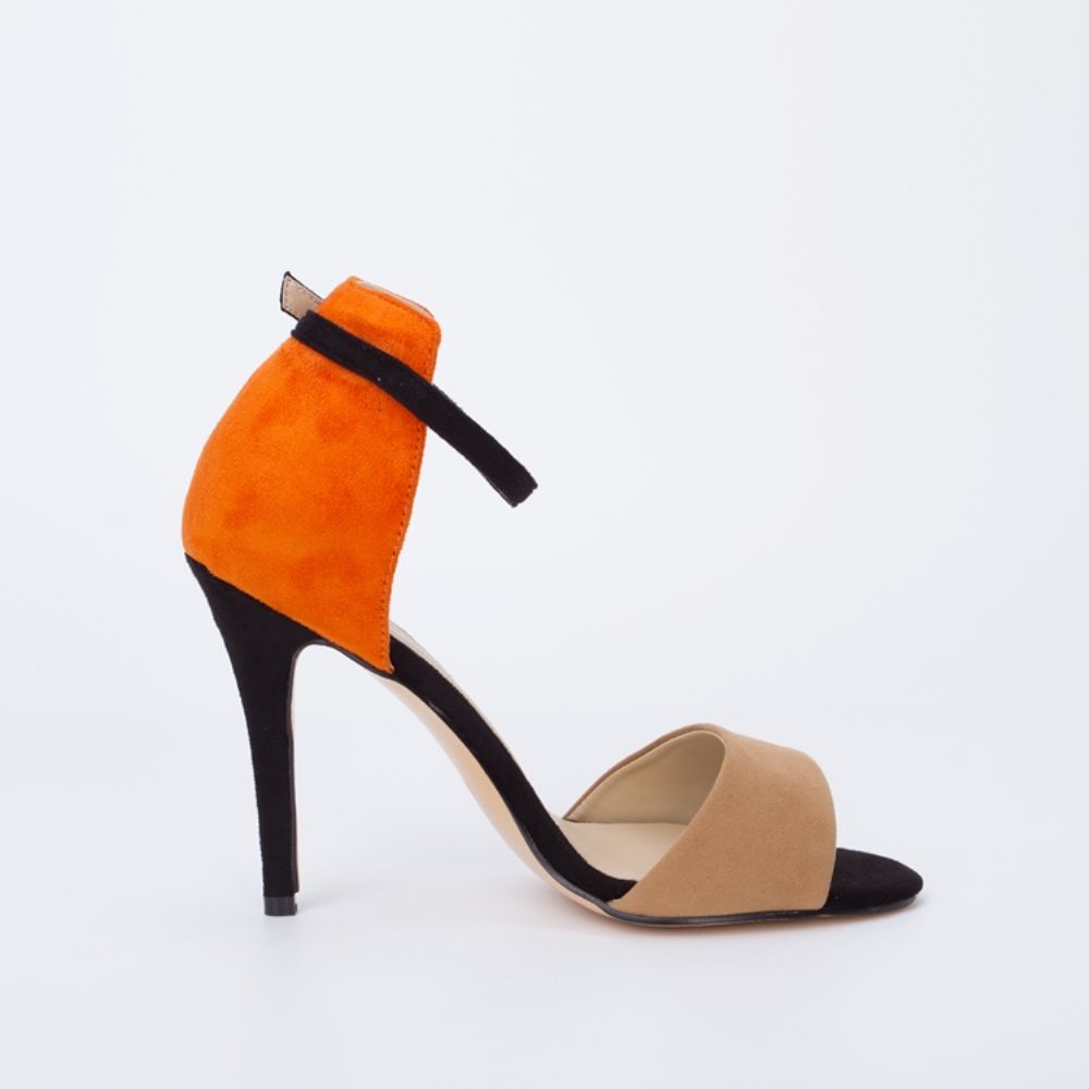 Sandálias Sling Back Patchwork Laranja Stilettos