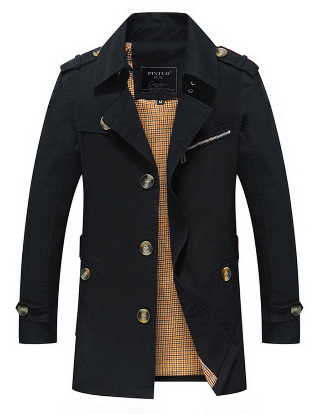 Trench Coat Casual Masculino Liso Com Botão E Comprimento Médio