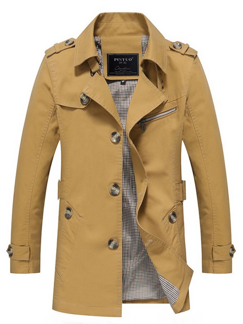 Trench Coat Casual Masculino Liso Com Botão E Comprimento Médio