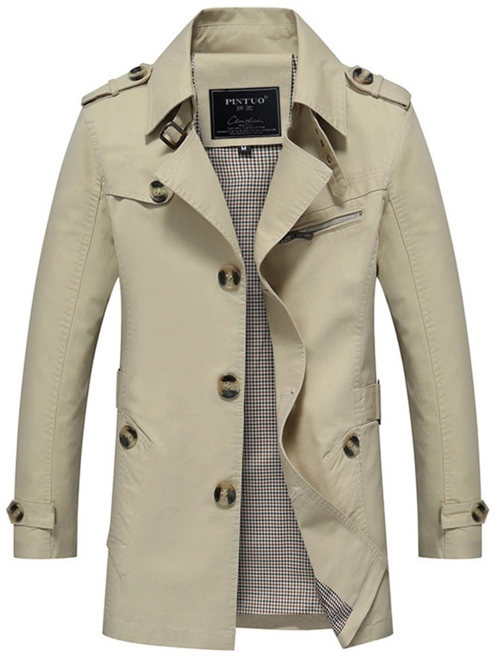 Trench Coat Casual Masculino Liso Com Botão E Comprimento Médio